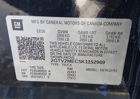 2019 GMC Sierra 1500 Limited Sle z USA, uszkodzony, nr VIN 2GTV2MEC5K1152969